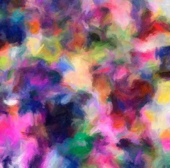 Foto auf Acrylglas Gemixte farben Pretty oil painting abstraction. Print art for wall decor. Impressionism style spring collection. Chaotic conceptual brush strokes on canvas. Warm colors background for rich creative graphic design.