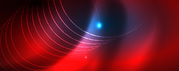 Neon glowing techno lines, hi-tech futuristic abstract background template, vector