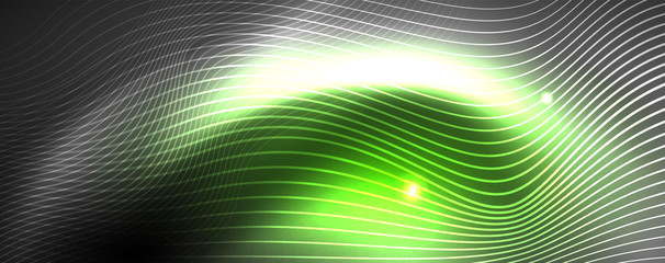 Fototapeta premium Neon vector wave lines abstract background, magic futuristic techno design