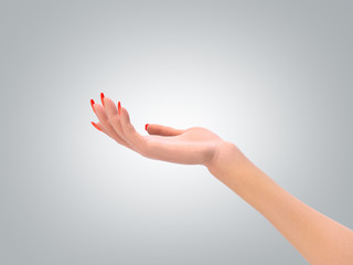 female hand in a static pose 3d render on grey gradient