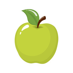 Green apple isolated on white background. Organic fruit. Cartoon style. Vector illustration for any design.