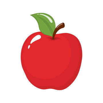 Red apple isolated on white background. Organic fruit. Cartoon style. Vector illustration for any design.
