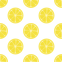 Seamless pattern with fresh lemon fruit on white background. Abstract lemon background. Vector illustration for design, web, wrapping paper, fabric, wallpaper.