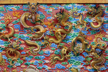Chinese dragon in the wall according to Buddhist temples