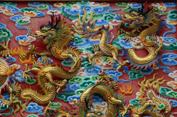 Chinese dragon in the wall according to Buddhist temples