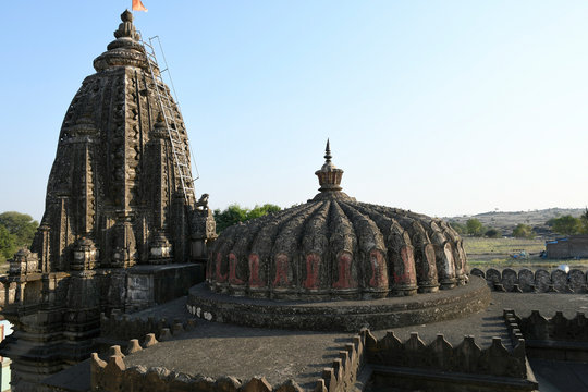 Low height shikhara over mandapam and high shikhara over Garbhagriha at Vitthal Temple, Palashi, Parner, Ahmednagar