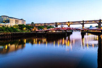Obraz premium The High Level and Tyne bridge over the river in Newcastle, England, UK