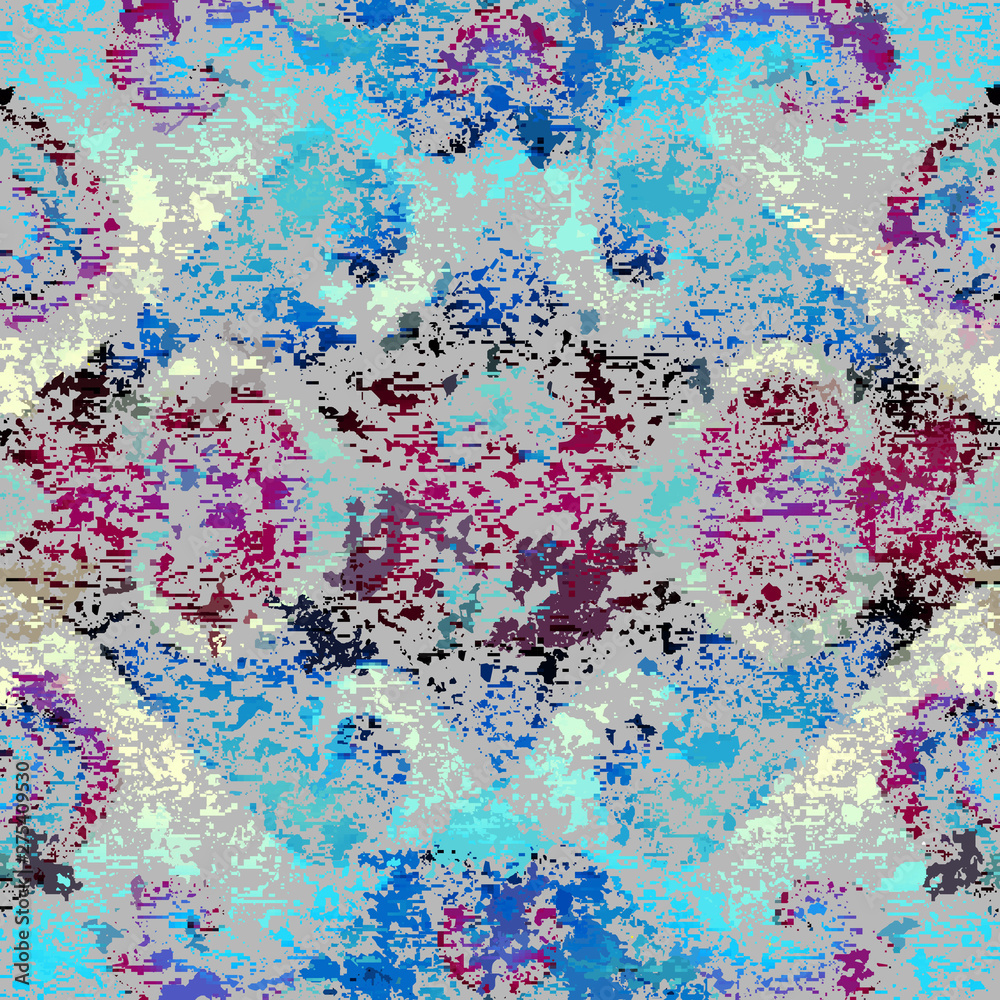 Poster Abstract seamless pattern with grunge dirty texture and vintage ornament. Vector image.