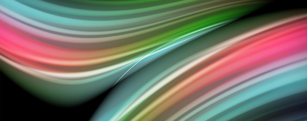 Modern rainbow liquid color flow colorful poster. Wave Liquid shape in black color background. Abstract composition