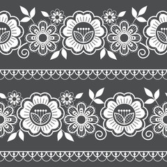 Seamless long lace pattern, ornamental design  with roses, flowers and swirls, detailed lace motifs