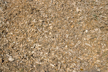 woodchips texture, horizontal background image of small pieces of wood used as a biomass