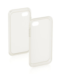 Transparent silicone smartphone covers isolated on white background. 3D illustration
