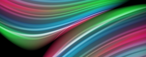 Abstract wave lines fluid rainbow style color stripes on black background. Artistic illustration for presentation, app wallpaper, banner or poster
