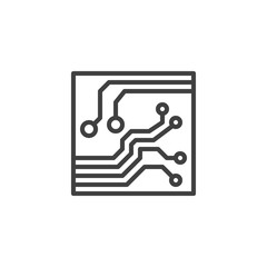 Circuit board line icon. CPU, Central processing unit linear style sign for mobile concept and web design. Technology scheme square outline vector icon. Symbol, logo illustration. Vector graphics