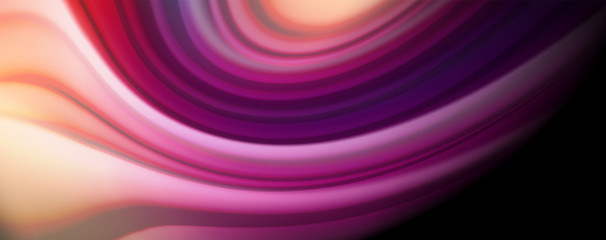 Fototapeta premium Abstract wave lines fluid rainbow style color stripes on black background. Artistic illustration for presentation, app wallpaper, banner or poster