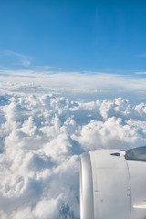 View of the clouds from the window of the plane