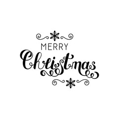 Merry Christmas Handwriting Design Element Black Lettering Isolated on White Background.
