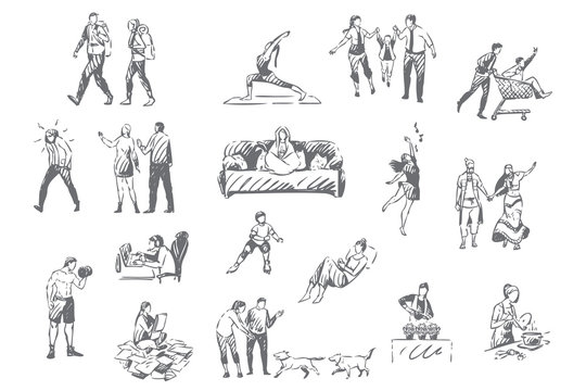People lifestyle, personal leisure concept sketch