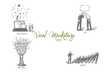 Viral and digital marketing, social media, campaign concept sketch