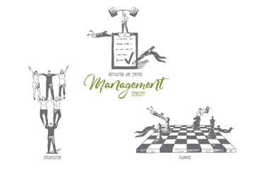 Management, motivation and control, organization, planning concept sketch