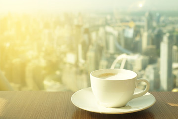 coffee at the building background at the breakfast