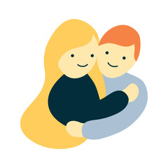 Vector flat and bold style cute illustration of a tender hug - happy couple il love