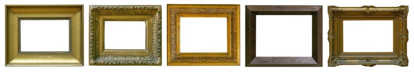 gold antique picture frame isolated on white background