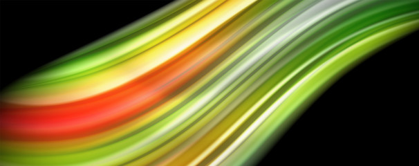 Fluid liquid color wave lines, glowing colorful light effect, abstract composition template. Geometric technology abstract pattern. Movement concept