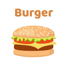 Fast food hamburger. Burger cartoon. Vector illustration on white background