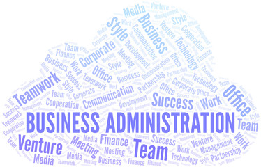 Business Administration word cloud. Collage made with text only.