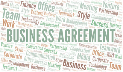 Business Agreement word cloud. Collage made with text only.