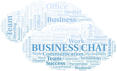 Business Chat word cloud. Collage made with text only.