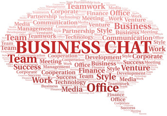 Business Chat word cloud. Collage made with text only.