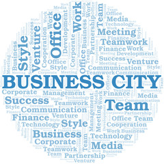 Fototapeta premium Business City word cloud. Collage made with text only.