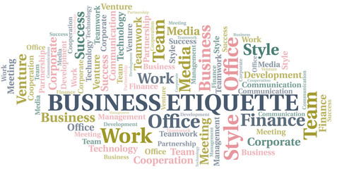 Fototapeta premium Business Etiquette word cloud. Collage made with text only.