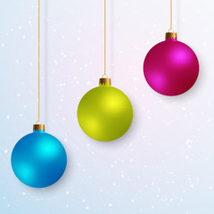 Decorative Design Elements Christmas Balls Isolated on Stylized Snowy Background.