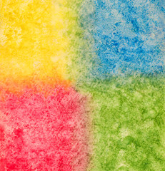 Abstract Textural Blue, Green, Red, Yellow Hand-Drawn Watercolor Background.