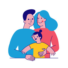 Vector illustration in simple flat style with smiling characters - happy family two parents with a baby