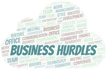 Business Hurdles word cloud. Collage made with text only.