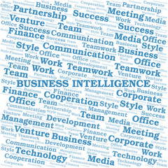 Business Intelligence word cloud. Collage made with text only.