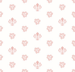 Fototapeta na wymiar Seamless vector pattern. Modern geometric ornament with pink royal lilies. Classic vintage background