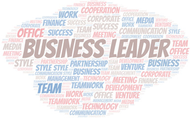 Business Leader word cloud. Collage made with text only.