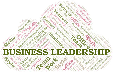 Business Leadership word cloud. Collage made with text only.