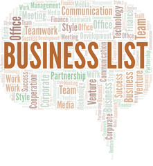 Fototapeta premium Business List word cloud. Collage made with text only.