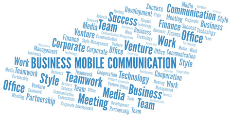 Business Mobile Communication word cloud. Collage made with text only.