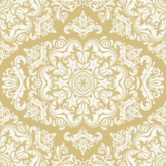 Classic seamless vector pattern. Damask orient yellow and white ornament. Classic vintage background. Orient ornament for fabric, wallpaper and packaging