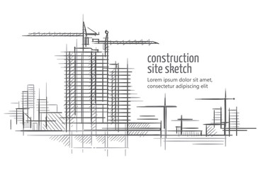 Obraz premium Construction site sketch. Text outlined and only for preview. Vector. 
