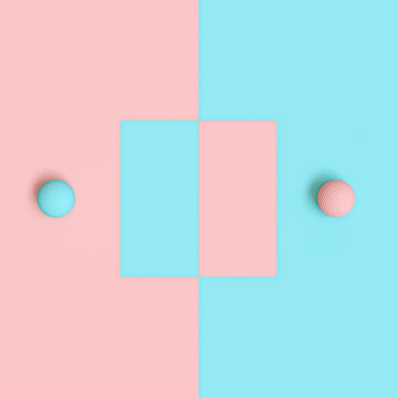 3d render image of blue and pink golf balls on alternating background