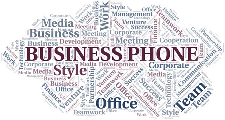 Business Phone word cloud. Collage made with text only.