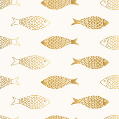 Golden fish pattern. Cute kids design. Vector illustration. Repeat background.